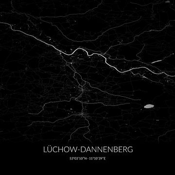 Black and white map of Lüchow-Dannenberg, Lower Saxony, Germany. by Rezona