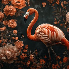 Flamingo in Weelderige Barokbloemen van Eva Lee