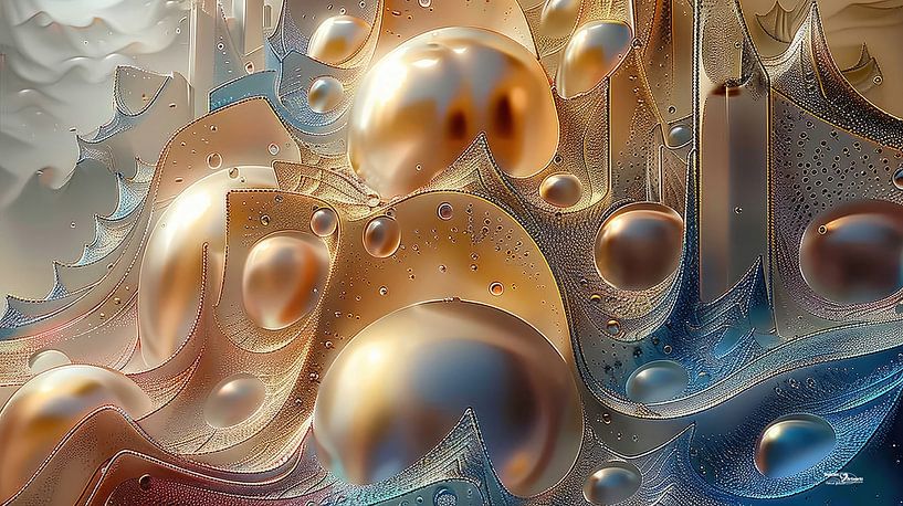 magische Formen in blau-gold-silber-rosa von Gelissen Artworks