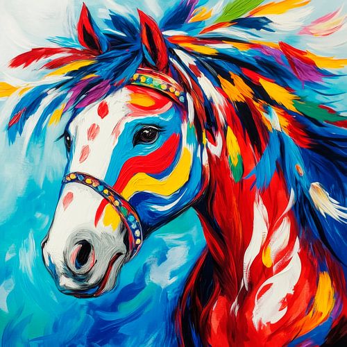 Kleurrijk paardenportret vol kleur