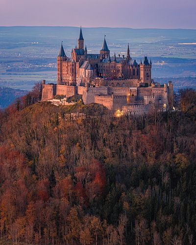 Kasteel Hohenzollern bij zonsondergang, Baden-Württemberg