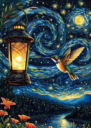 Kolibrie en lantaarn Sterrennacht