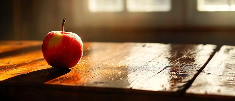 Pomme rouge sur bois par Poster Art Shop