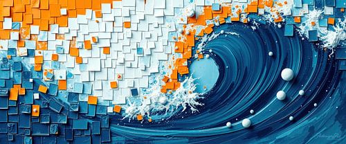 Abstracte kunst tussen schilderijen van golven en vormen - de abstractie van een zeegezicht