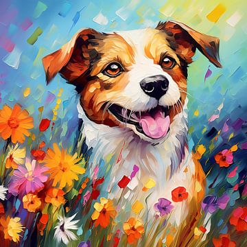 Jackrussel: Blumen-Leinwandkunst von Surreal Media