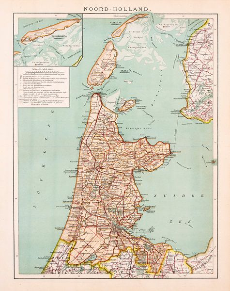 Carte vintage Province de Hollande du Nord ca. 1900 par Studio Wunderkammer