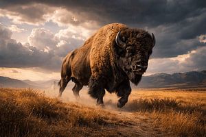 Puissant bison dans un paysage spectaculaire – impressionnante photo animalière à l'atmosphère épique