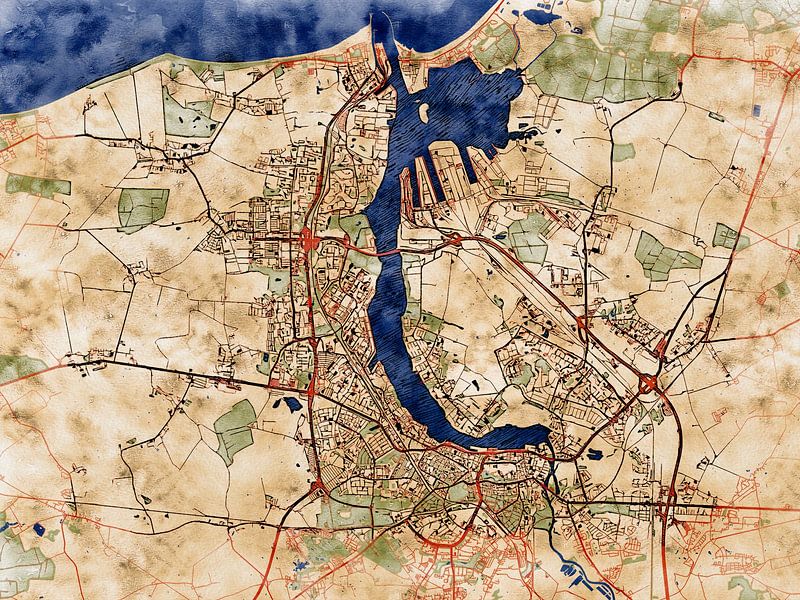 Map of Rostock with the style 'Serene Summer' by Maporia