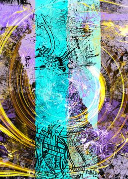 Abstract Sketch Gold Turquoise Purple Composition by KalliDesignShop