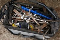 Toolbox with lots of rusted tools