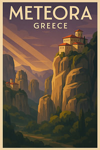 Meteora Griechenland Vintage Kloster Reise Poster