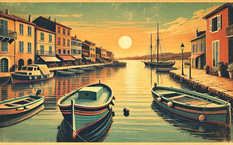 Vintage haven zonsondergang poster van Chromatic Fusion Studio