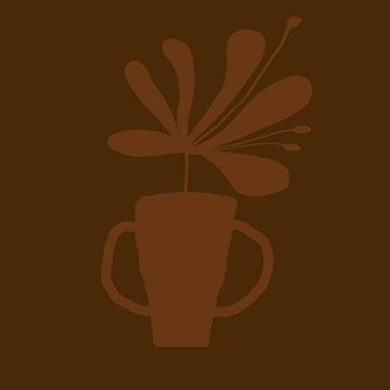 Salontafel. Blad in vaas stilleven. Koffie op espressokleuren. van Dina Dankers