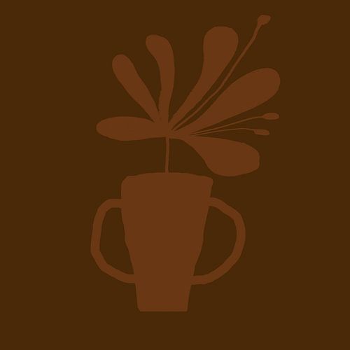 Salontafel. Blad in vaas stilleven. Koffie op espressokleuren.