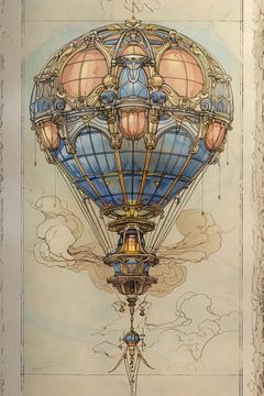 Tekening, Luchtballon -3 van Peter Pen Tekeningen