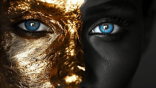 Gouden Reflecties: Een Monochroom Portret van Schitterende Zielen