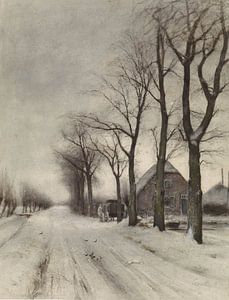 Winterlandschap met boerderij aan een laan, Louis Apol