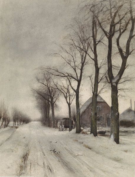 Winterlandschaft mit Bauernhof an einer Allee, Louis Apol von Marieke de Koning