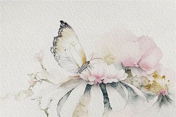 Rustig en sereen schilderij: Vlinder op bloem van Studio Pieternel