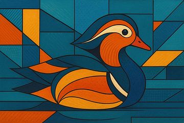 Illustration d'un canard mandarin. sur Galerie Hoppenbrouwers