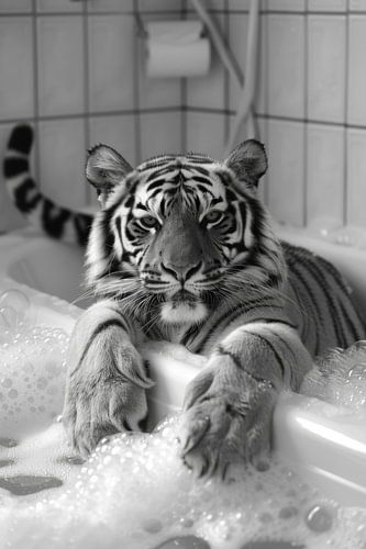 Majestueuze tijger in bad - Een indrukwekkende badkamerfoto voor je toilet