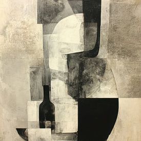 Schwarz-weißes abstraktes Gemälde - Geometrisches modernes Stilleben von Joriali Abstrakte Kunst