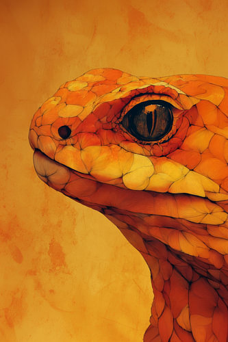 A shimmering portrait of an orange gecko