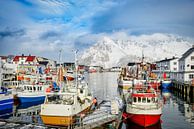 Henningsvær Fishing boats in port during  winter in the Lofoten by Sjoerd van der Wal Photography thumbnail