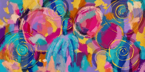 Kleurrijk abstract schilderij vol zomerse energie en speelse expressie