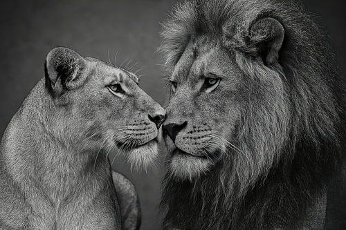 Tedere blik van leeuw en leeuwin