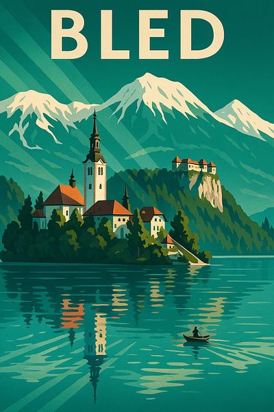 Bled Art Deco Poster – Vintage Slovenia Travel Wall Art by Travel Shop