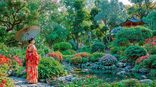 Geisha in Japanse tuin