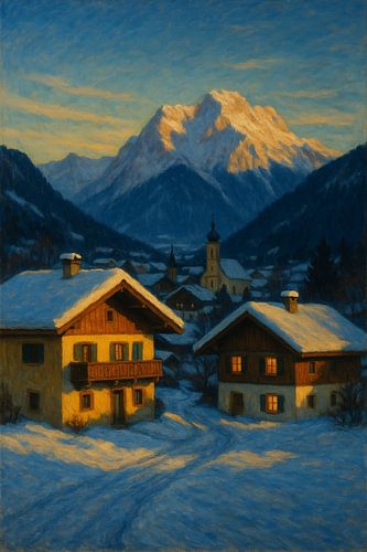 Garmisch-Partenkirchen Winter Glow - Edward Hopper geïnspireerde alpine rust