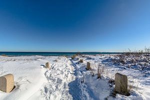 L'hiver : Dunes, neige sur la plage à Juliusruh sur l'île de Rügen