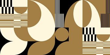 Abstrakte geometrische Retro-Kunst in Gold, Schwarz und Off-White Nr. 18 von Dina Dankers