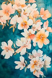 Zarte Blüten auf blauem Hintergrund von Poster Art Shop