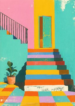 Colourful staircase to the door by Niklas Maximilian