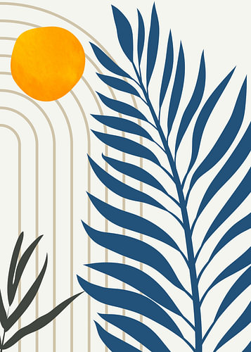 Contemporary tropical floral and botanical art in earth tones