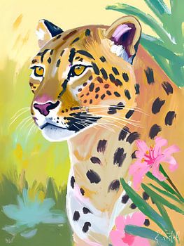 Verträumter Leopard im tropischen Grün