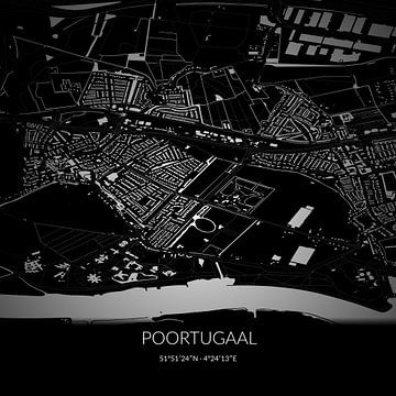 Black-and-white map of Poortugaal, South Holland. by Rezona
