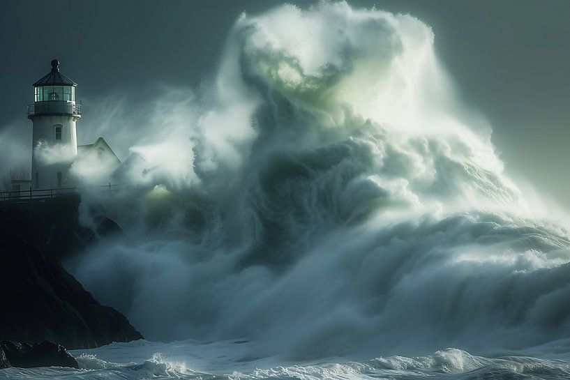 Leuchtturm, tosende See von fernlichtsicht