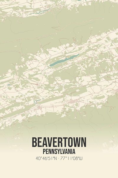 Carte ancienne de Beavertown (Pennsylvanie), USA. par Affiches de lieux