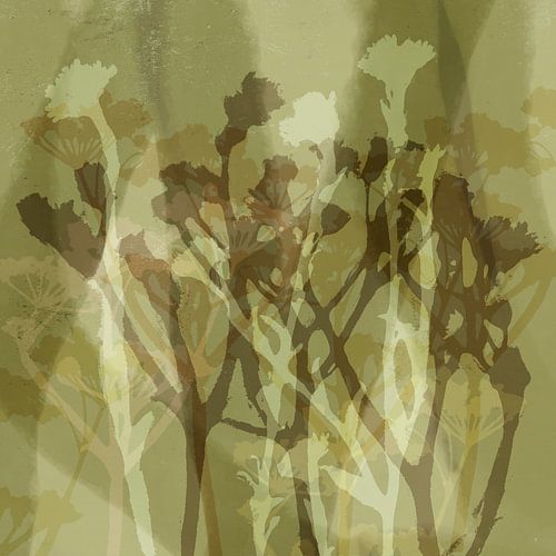 Abstracte retro botanische kunst in camo groen en bruin