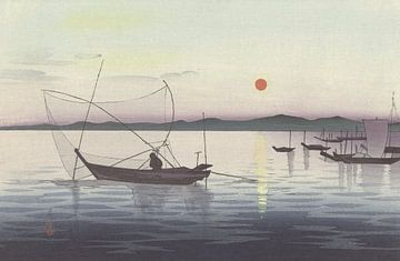 Boote und untergehende Sonne, Ohara Koson
