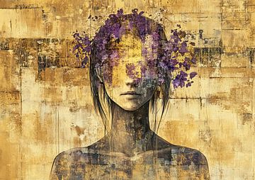 Fleurs violettes | Femme Or sur Caprices d'Art