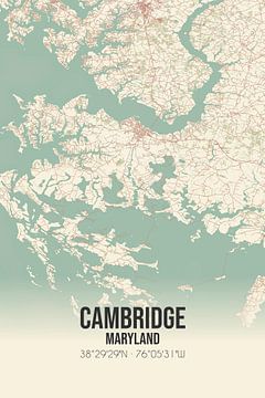 Vintage landkaart van Cambridge (Maryland), USA. van MijnStadsPoster