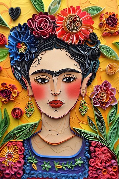 Frida – Exquisites 3D-Papierkunstwerk von Poster Art Shop