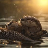 otters in the sun
