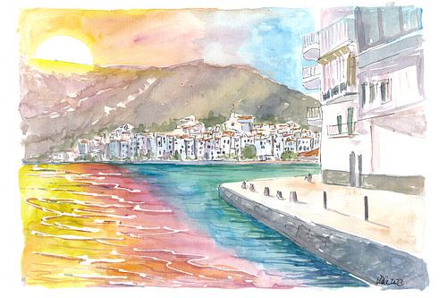 Cadaques Katalanischer Sonnenuntergang mit Bucht an der Costa Brava