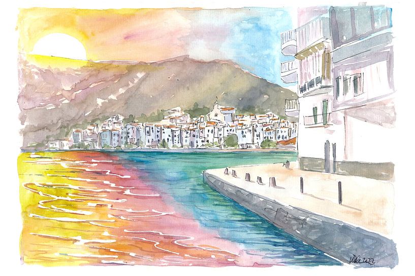 Cadaques Catalaanse zonsondergang met baai aan de Costa Brava van Markus Bleichner
